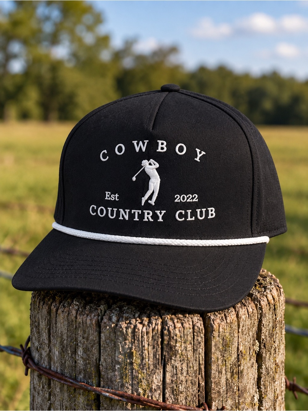 Cowboy Country Club Black Rope Classic Dad Hat Embroidered Goft Hat